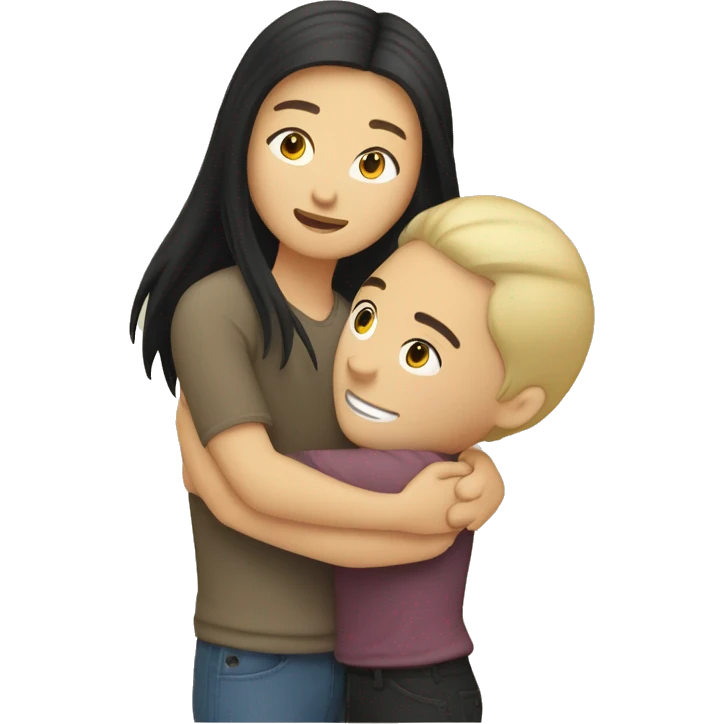 brunette asian girl hugging blonde Caucasian man emoji