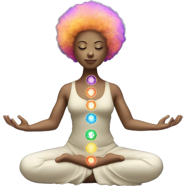 Meditating with aligned chakras glowing with galaxy Afro  emoji
