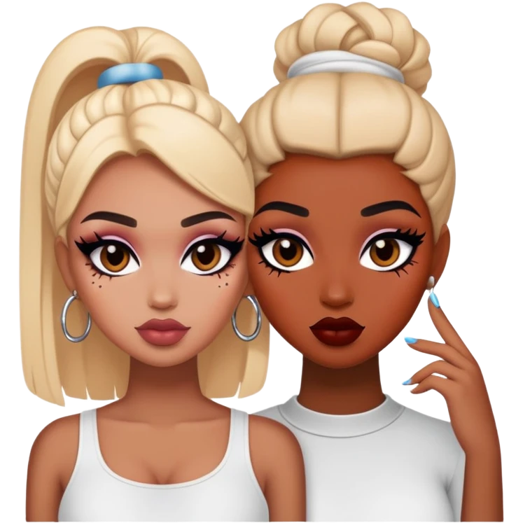 Boujy baddie best friends, trendy heavy makeup emoji