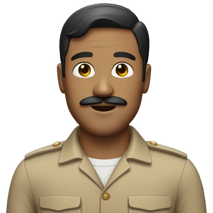 man with a toothbrush mustache wearing tan uniform and short black hair with side part emoji