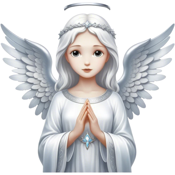 Full body, Cinematic and Ultra realistic 32k HD hauntingly beautiful Angel with Balanced features, highly detailed, glowing with silver light, high shine, remembrance, a painting of white silver, fanciful, enchanting. The image is so lifelike it could leap off the canvas at any moment emoji