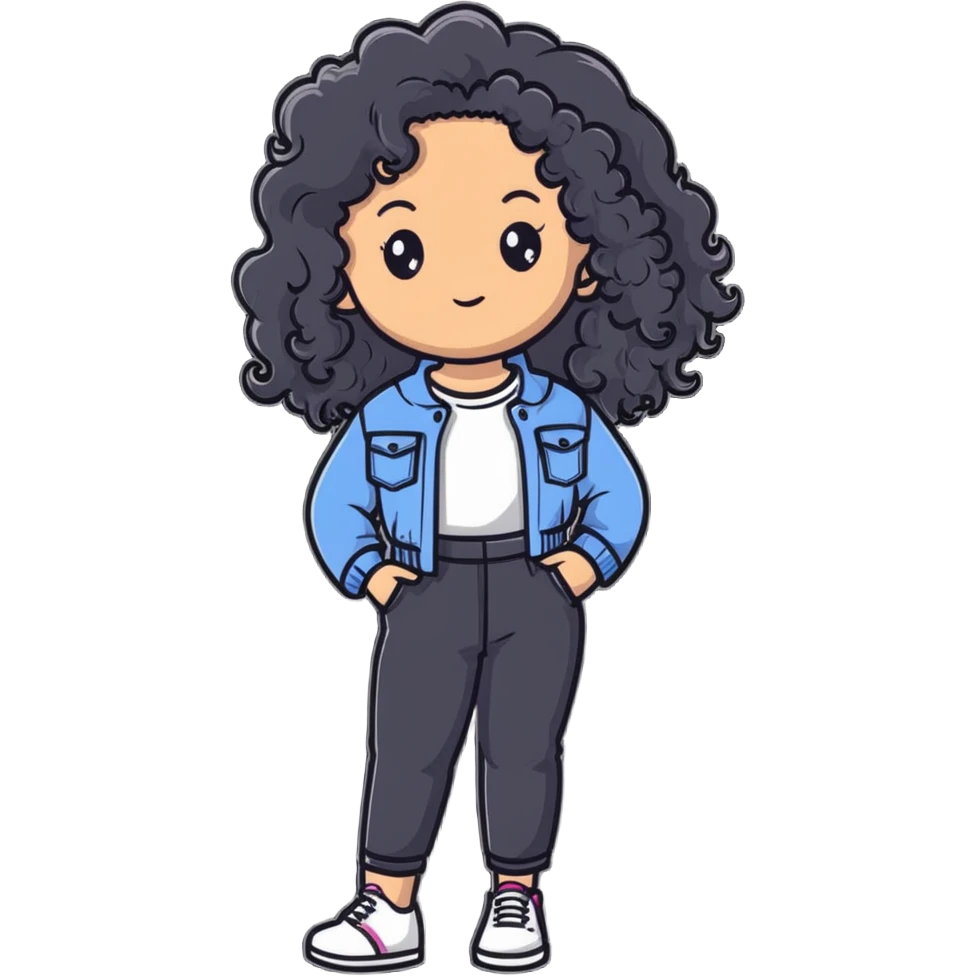 Stylish girl with long curly hair in fashionable outfit emoji