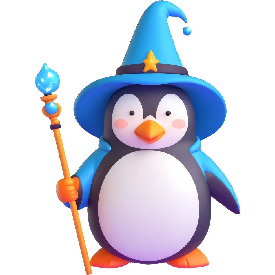 penguin wizard with a glowing staff emoji