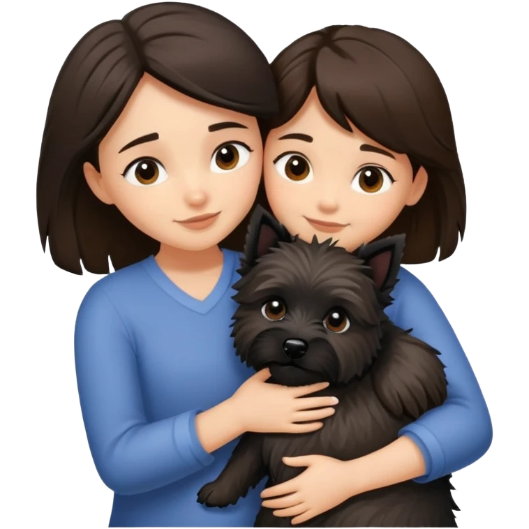 Brunette girl with black cairn terrier big hug emoji