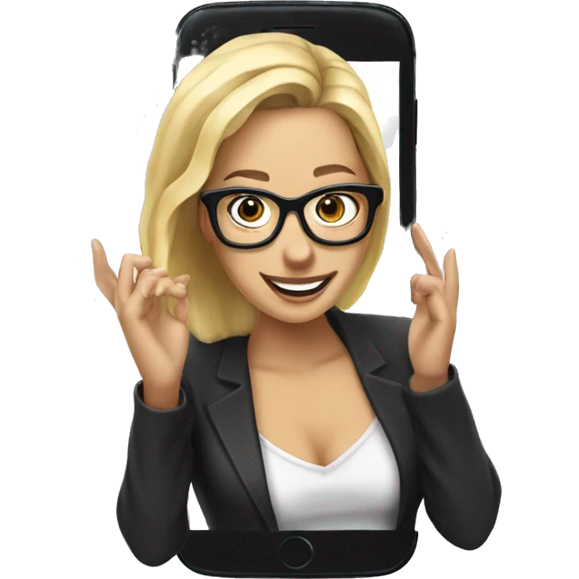 profile jumps out of phone. Blonde woman with black glasses  emoji