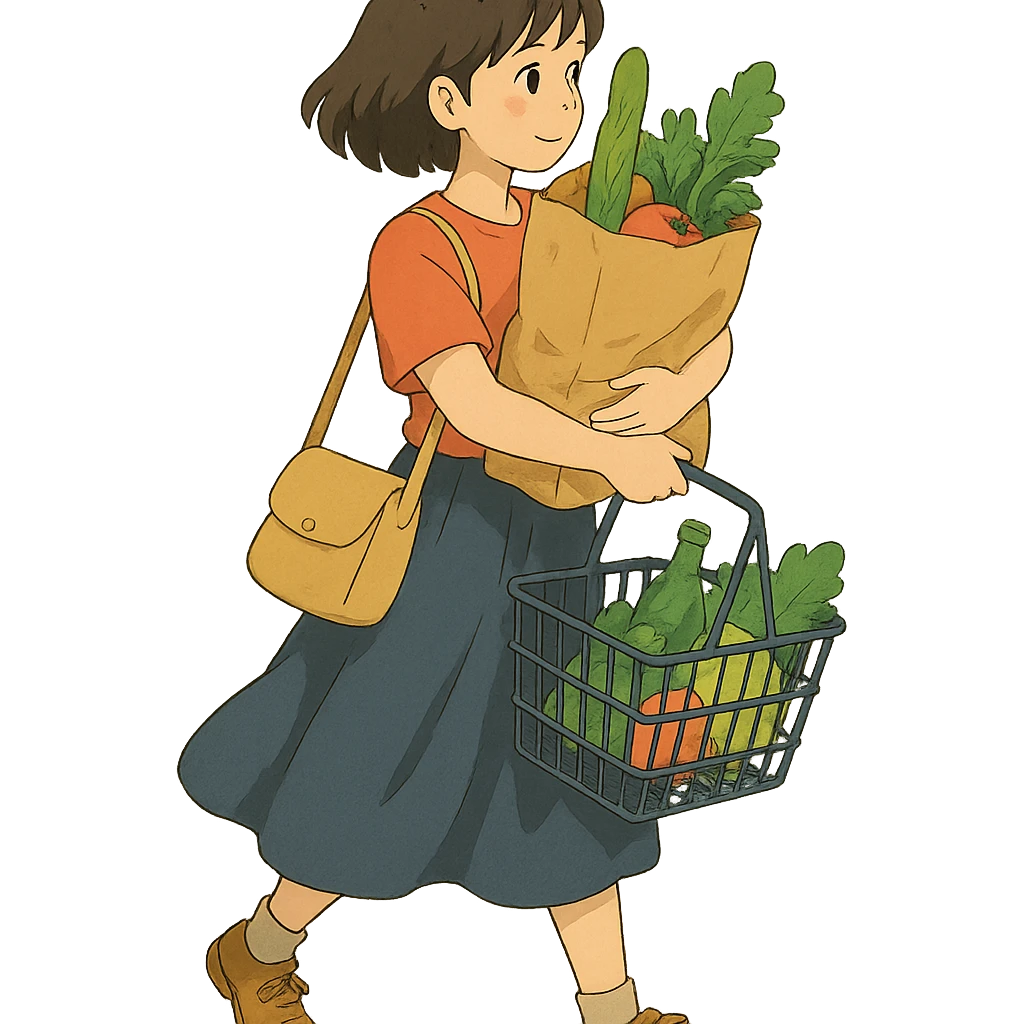 person shopping, ghibli style illustration emoji