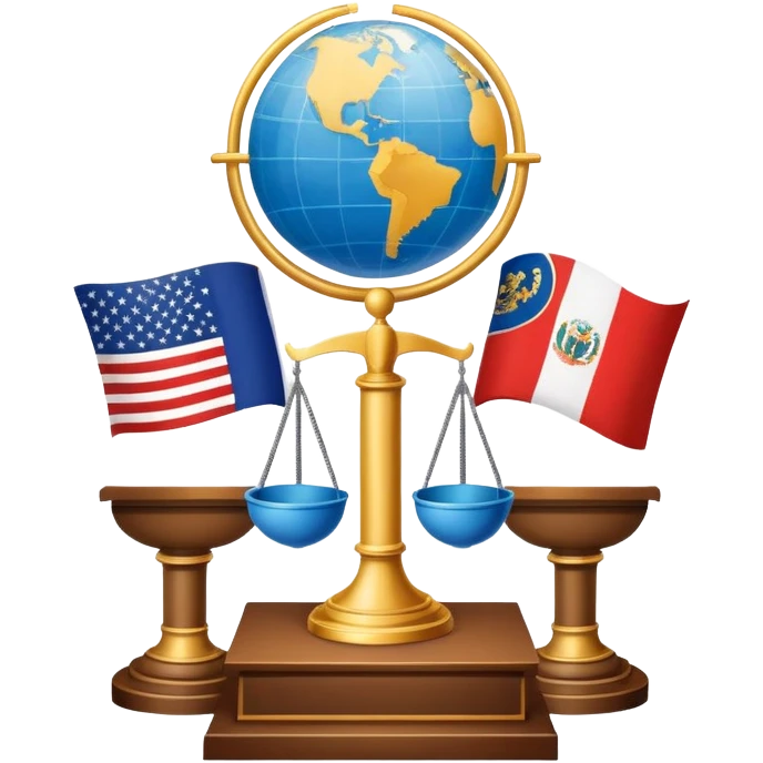 An icon featuring a podium with a speaker, national flags, and voting ballots, symbolizing political science. The design includes a globe and scales of justice in the background, representing governance, global affairs, and political theory. Transparent background emphasizes civic engagement emoji