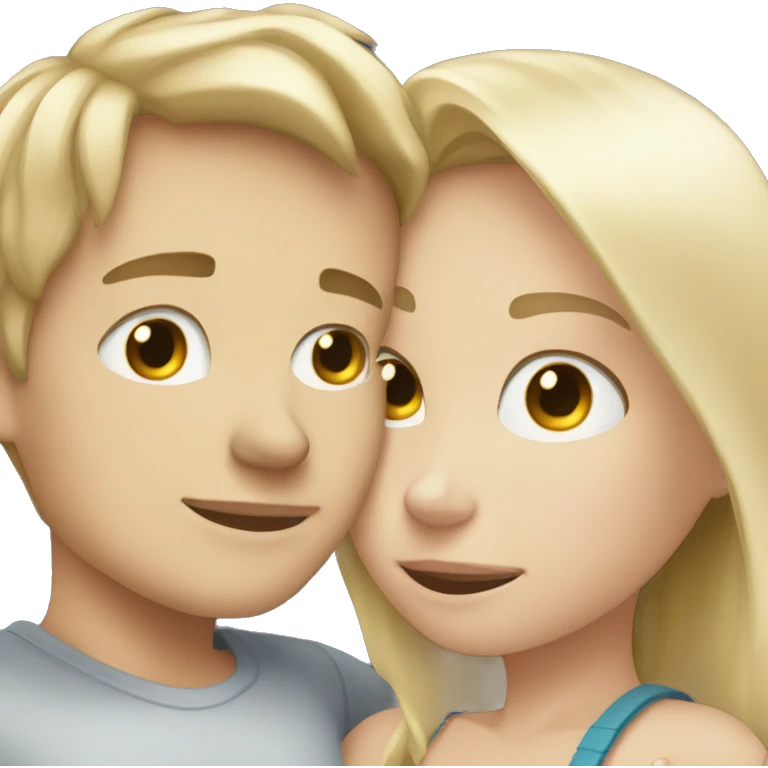 White Blonde girl and white brunette boy cuddling emoji