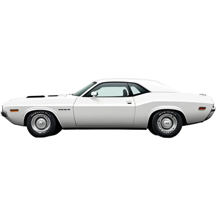Pure white 1971 Dodge Challenger, side view, no stripes or decorations, solid white color, minimalist iOS style, vintage muscle car like in Death Proof film emoji