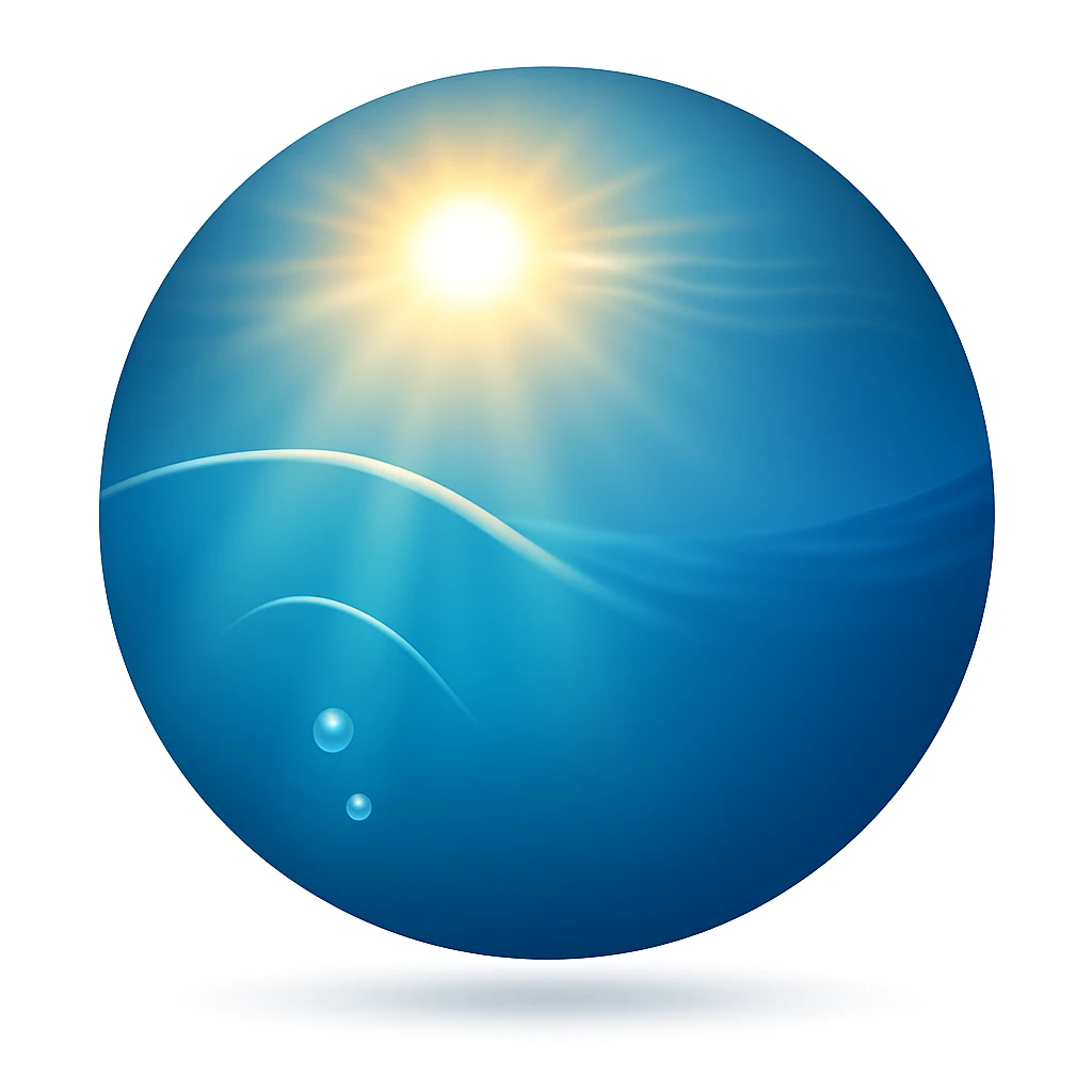 Create an underwater emoji that looks exactly like the reference image in iOS emoji style. The emoji should have a 3D appearance with shiny, smooth gradients, soft shadows, and sunlight filtering through water, capturing the classic emoji look. Add a soft shadow under the water. emoji
