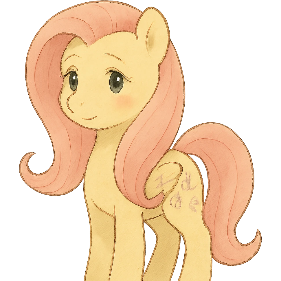 Fluttershy in ghibli style with soft colors and gentle expression emoji