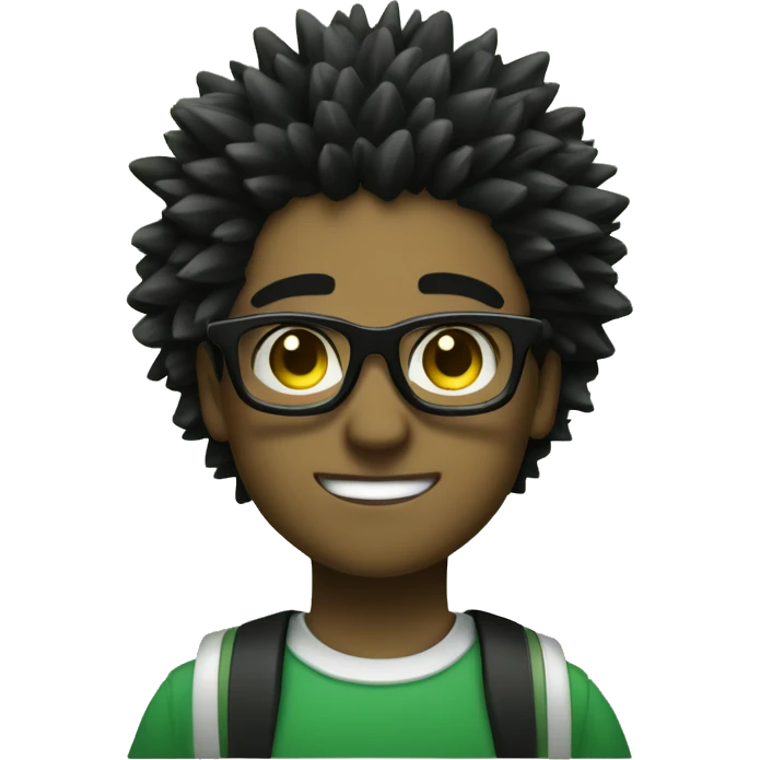 black male with spiky hair with black on the top and gold on the bottom glasses, with a girl with brown hair green eyes and black semi circle glasses emoji