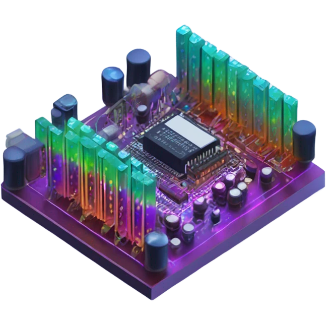 circuit board with rainbow LEDs, simple, isometric, masterpiece, cell shaded emoji