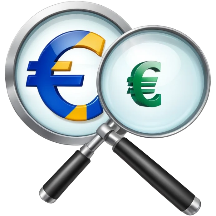 magnifying glass examining euro price chart with € symbol emoji