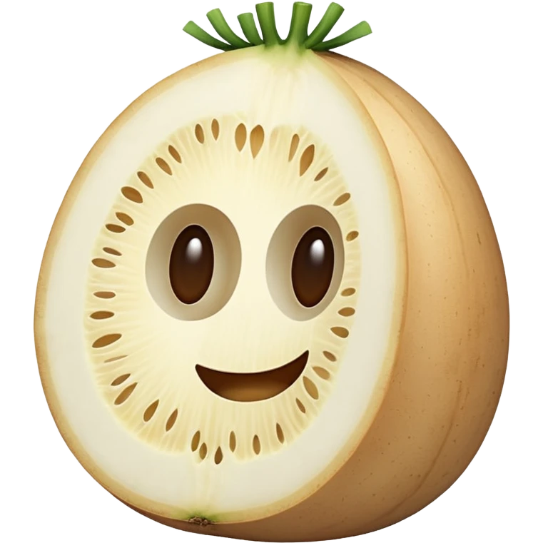 a jicama with a slice showing the inside, simple, clear emoji