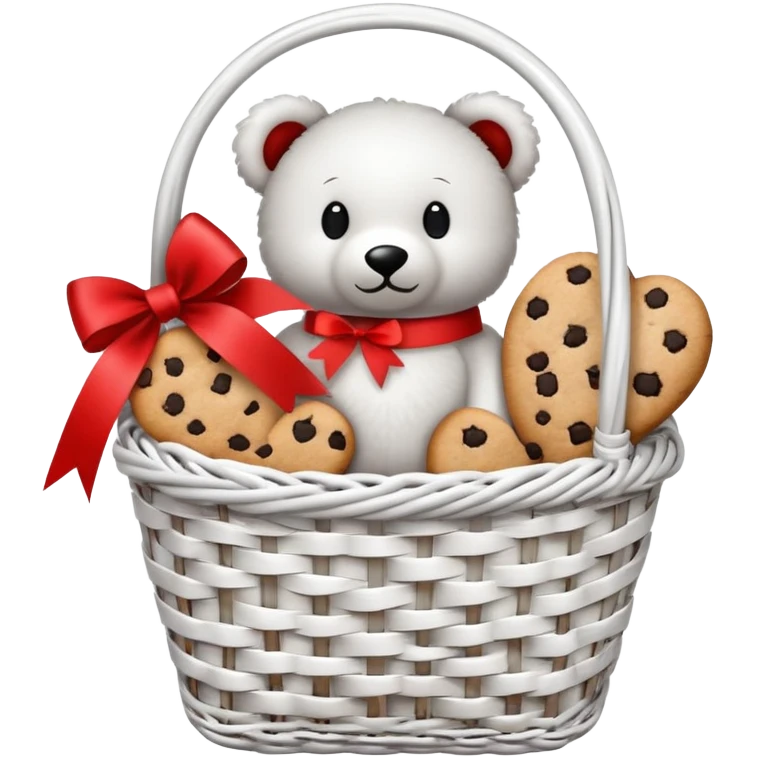  white small gift basket with hardly anything it but 3 things and the gift basket color white and black emoji