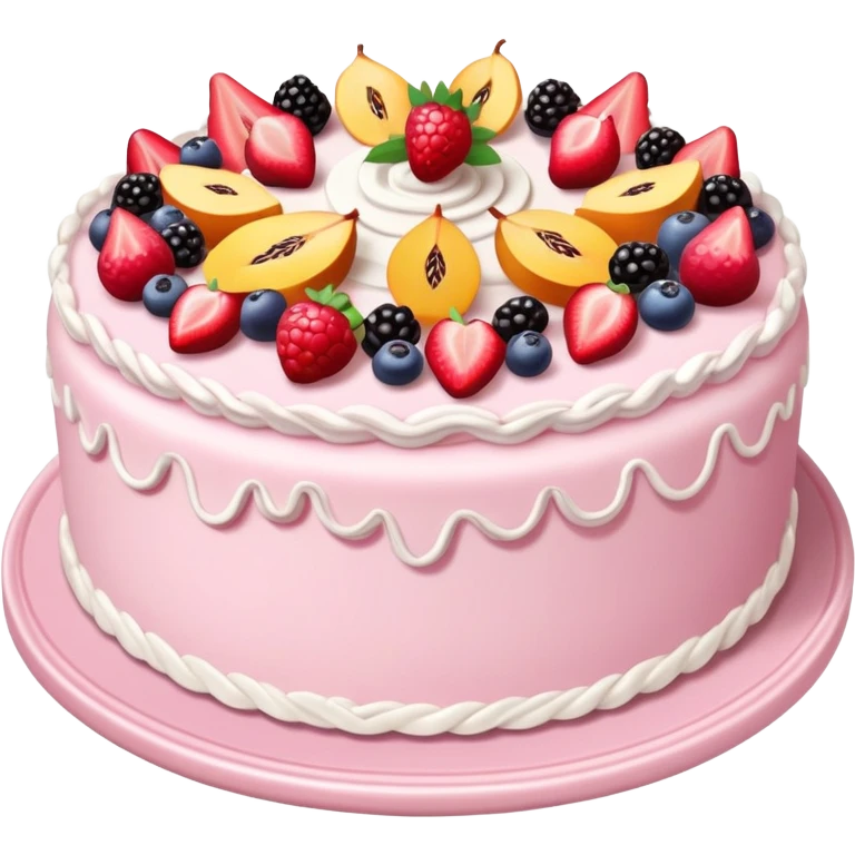 Beautiful fruit cake on a pale pink porcelain tray emoji