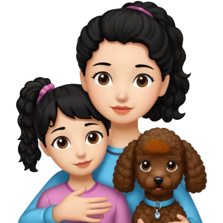 Ponytail black hair girl with brown Poodle say goodbye  emoji