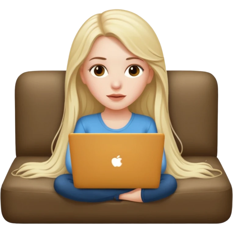 A white girl is lying on a sofa with a laptop emoji