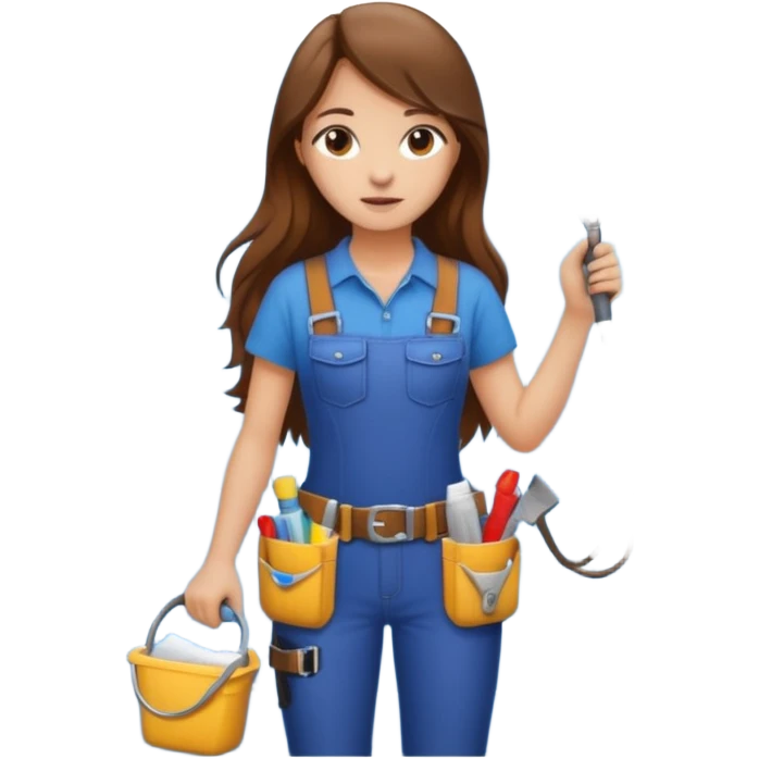 beautiful girl with long brown hair constructing new bathroom area with new shower and amenities  emoji