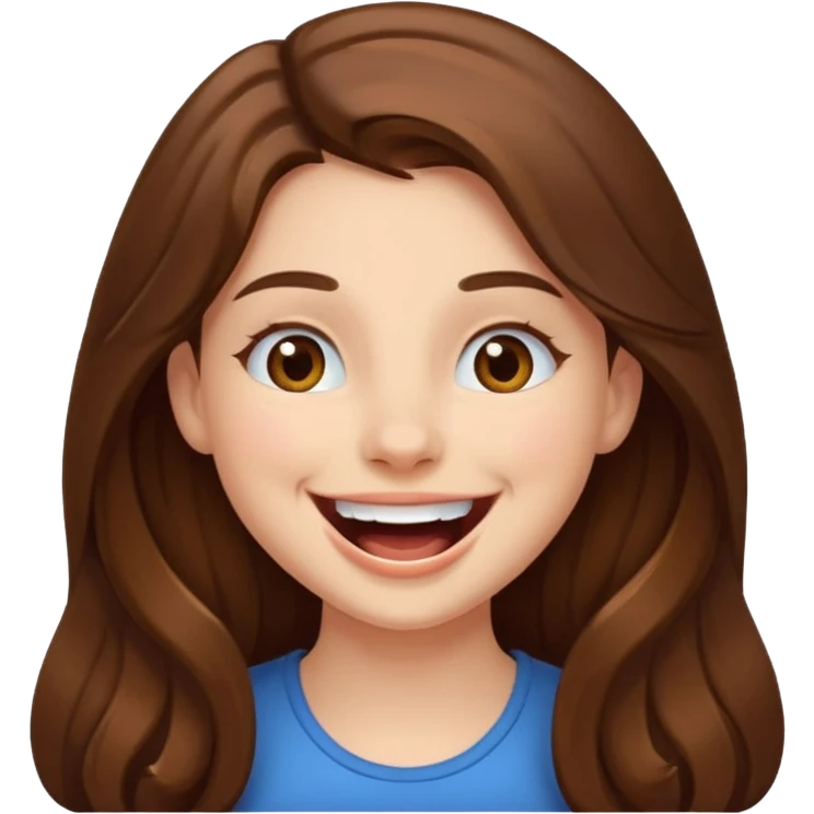 girl with white skin, long brown hair, brown eyes, laughing emoji
