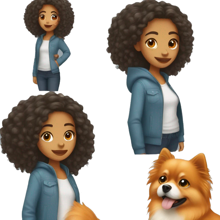 Young Latina girl with orange Pomeranian emoji