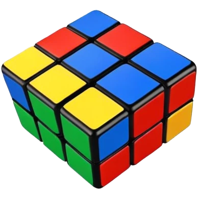 Clean, simple 3x3 Rubik's cube with bright primary colors. Minimalist design with smooth edges in classic iOS emoji style. emoji