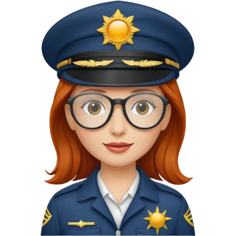 pilote d'avion femme rousse avec lunette de soleil et chapeau de pilote emoji
