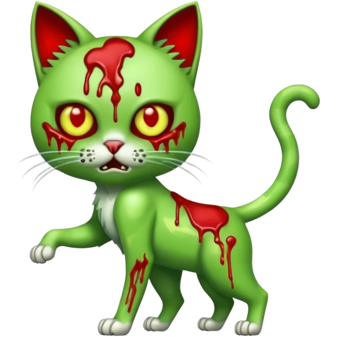 bloody green zombie cat full body with action pose emoji