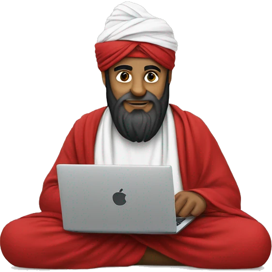 A caliph with turban and red clothes writing in a laptop emoji