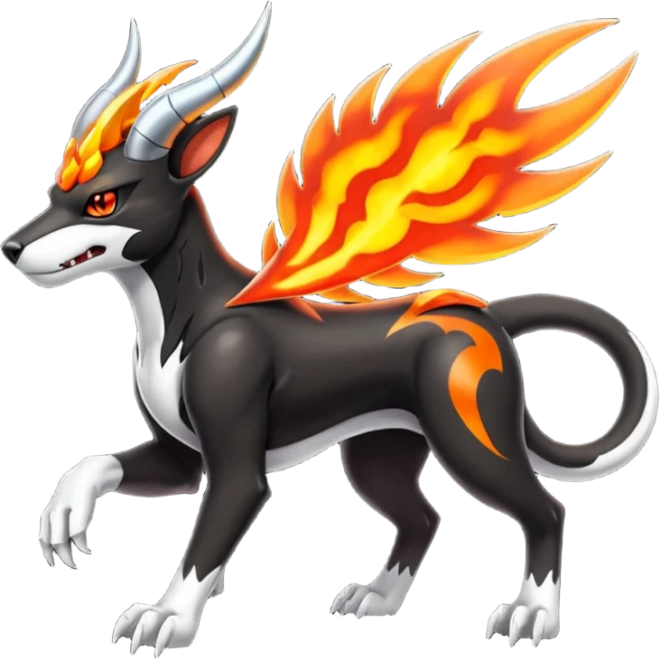 Futuristic volcanic elemental badass cool tough evil Houndoom-Houndour-Genesect-Pokémon-Fakémon-hybrid-creature emoji