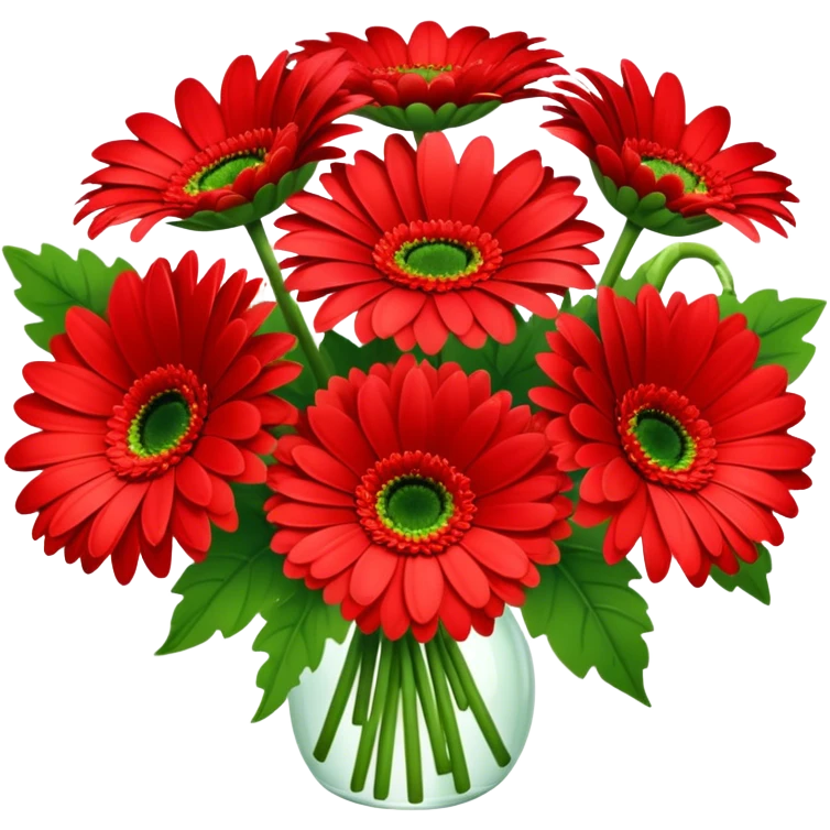 bouquet Bright Red Gerbera Daisy, luxuriant, leaf, bud emoji