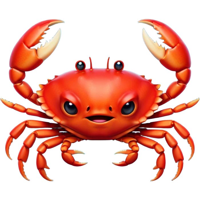 Cinematic Comical Red Crab Portrait Emoji, Head tilted dramatically with an exaggeratedly amused expression, featuring a vibrant, angular carapace with bold, expressive pincers and wide, comically animated eyes full of playful disbelief, Simplified yet hilariously expressive features, highly detailed, glowing with a slightly sassy oceanic glow, high shine, dramatic yet playful, stylized with an air of quirky coastal mischief, soft glowing outline, capturing the essence of a meme-worthy red crab that looks ready to pinch its way into viral fame! emoji
