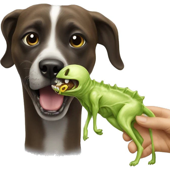 Dog eating an alien emoji