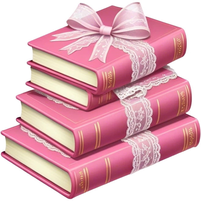 Pink book stack with lace ribbon emoji