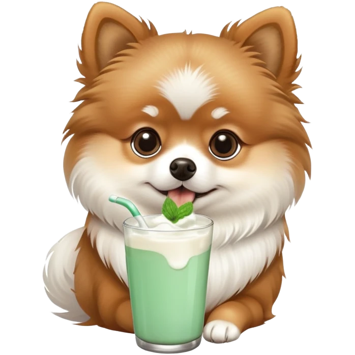 Pomeranian drinking mint milk emoji