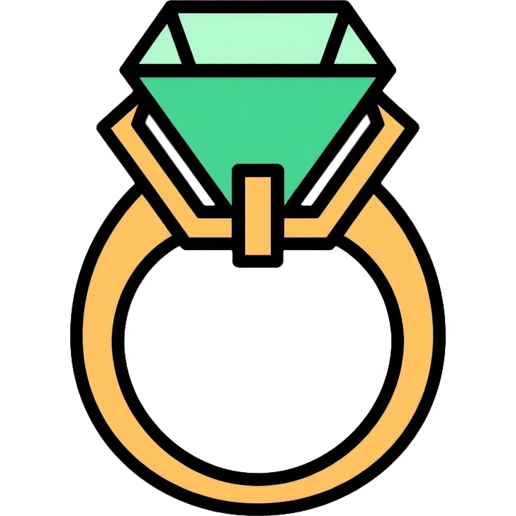 Elegant diamond ring with gold band and emerald-shaped diamond gemstone emoji