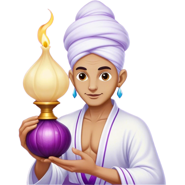 The white Genie of the Lamp, holding a big violet onion  emoji