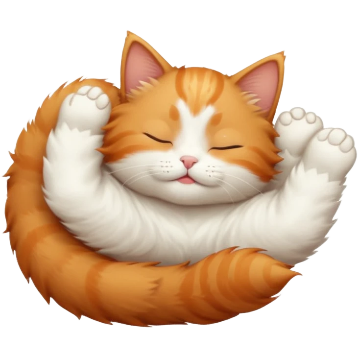 ginger and white small cat in funny positions upside down with eyes closed emoji