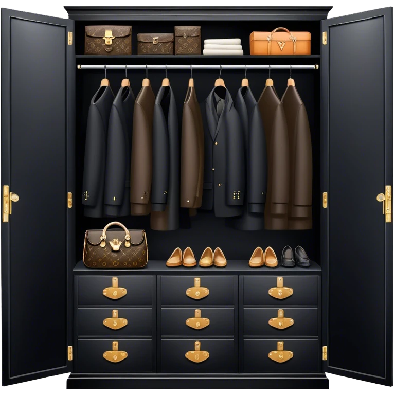 large fancy black closet with Louis Vuitton clothes  emoji