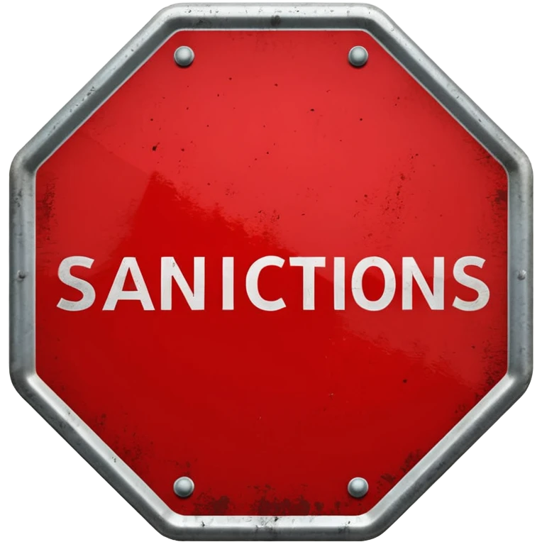 red, road sign, hexagonal, with the inscription sanctions emoji