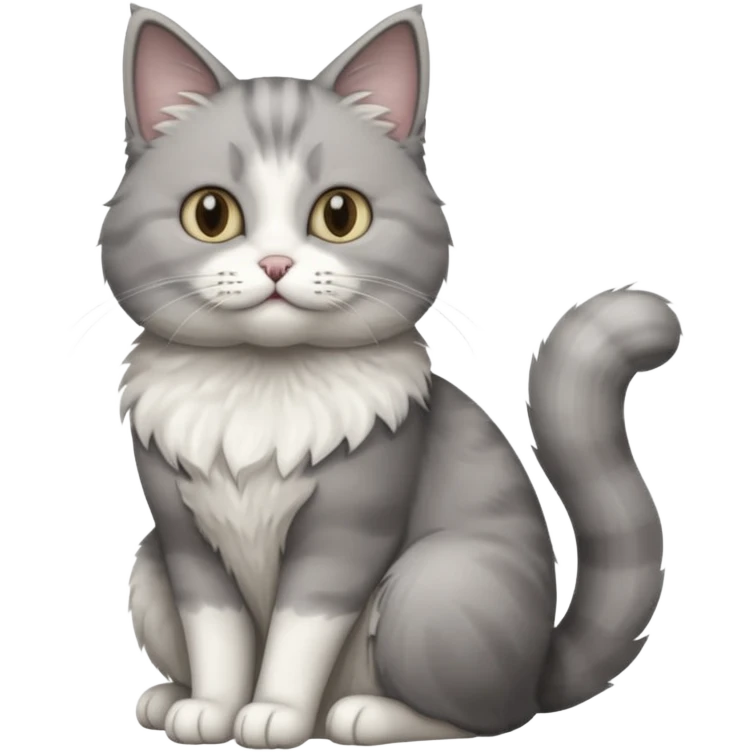 a realistic looking very fluffy grey and white cat sitting up straight emoji