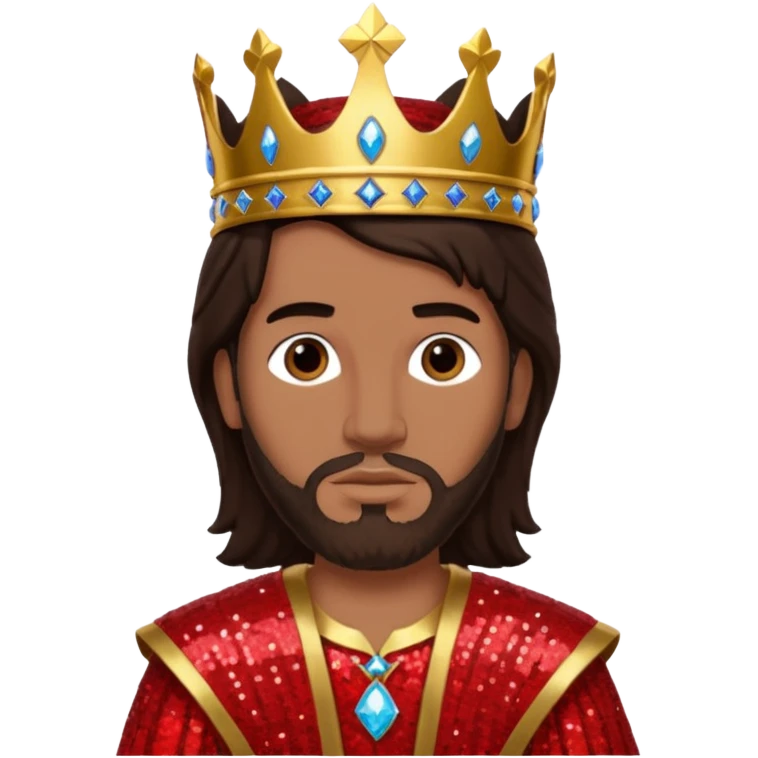 King Solomon from The Bible with dark brown hair,  red sequin outfit emoji
