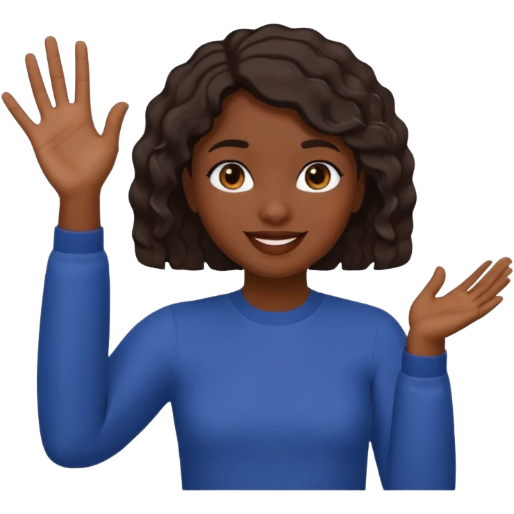 فتاة سمراء البشره ذات شعر قصير مموج ترفع يدها اليمين 🫷🏻هكذا وتعمل حركات ببوجها نفس الاموجي 😜 emoji