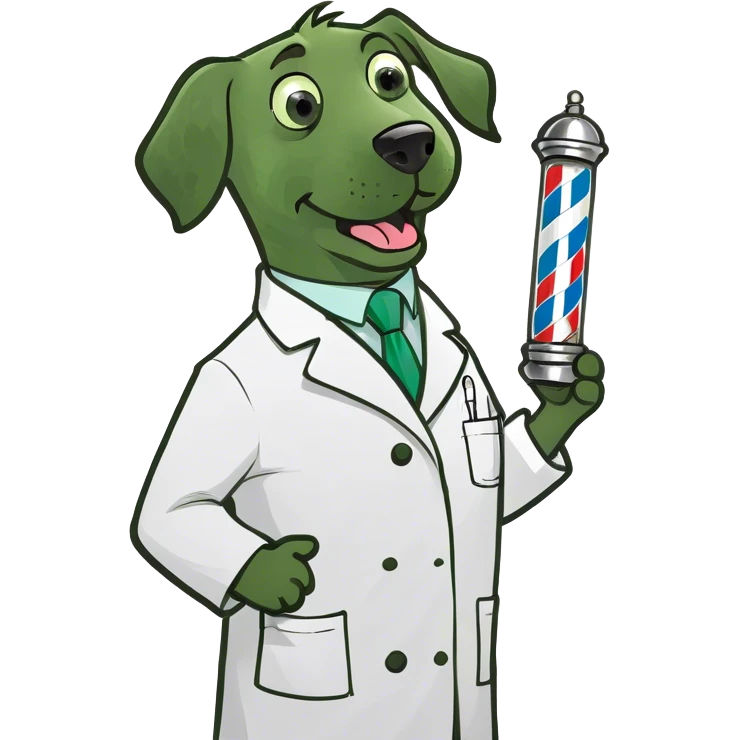 Cartoon barber pole with lab coat emoji
