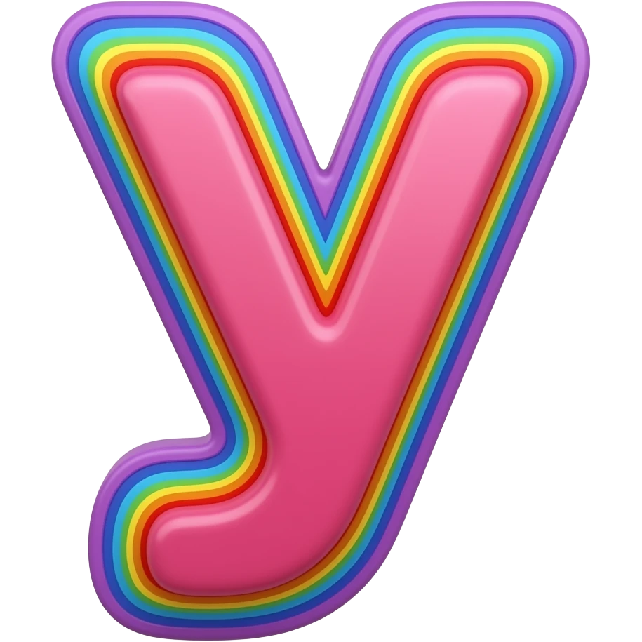 name "y" in raspberry color 3D style typography lettering, each color of the rainbow as a border outlined around each letter, isolated, 3d rendering, no emoji icons no emoji faces and must have no human figures emoji