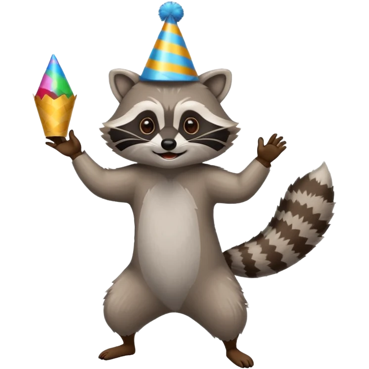 a full body raccoon celebrating / dancing  emoji