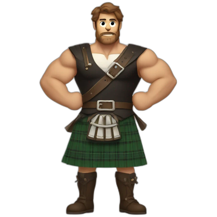 monty wearing a kilt flexed bicep brown haired emoji