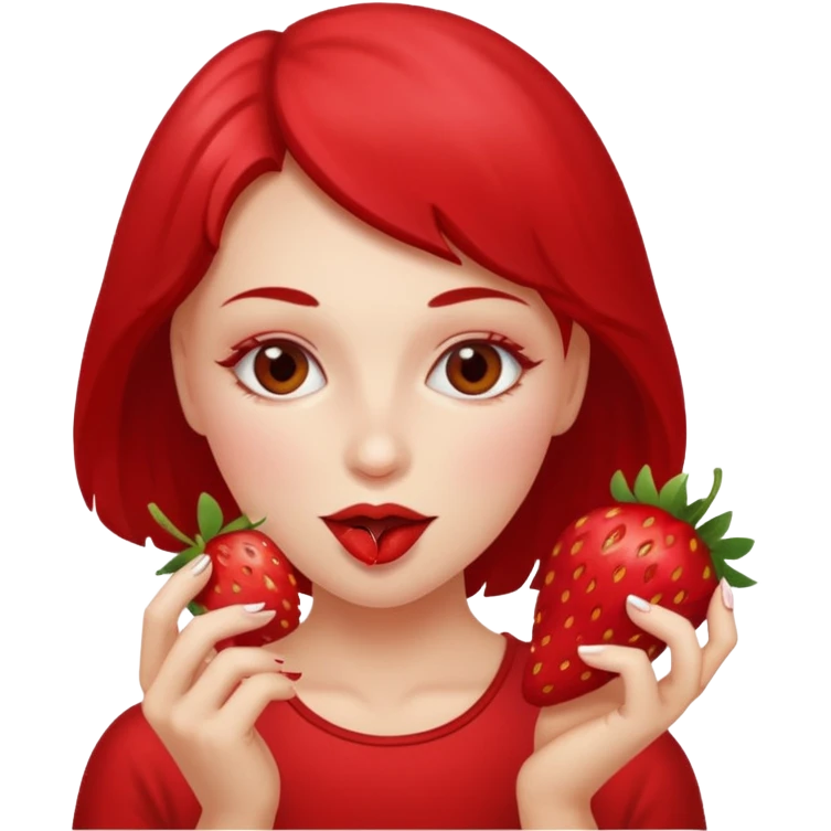 the woman eating strawberries
 emoji