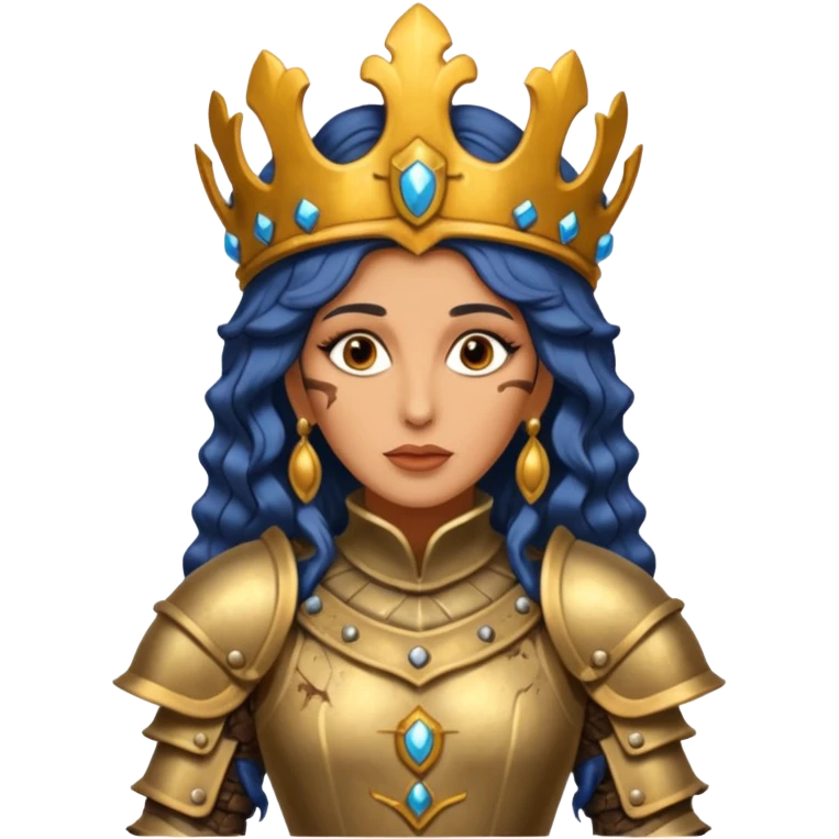 realistic cinematic actress Cher in baroque styling with dirty damaged armor in a forest emoji